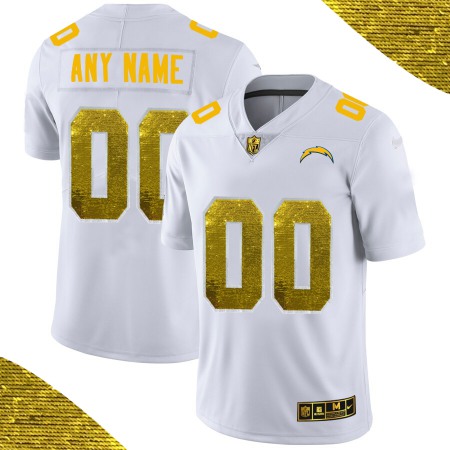 Men's Los Angeles Chargers ACTIVE PLAYER White Custom Gold Fashion Edition Limited Stitched Jersey Men's Los Angeles Chargers ACTIVE PLAYER White Custom Gold Fashion Edition Limited Stitched Jersey