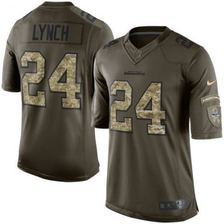 Seahawks #24 Marshawn Lynch Green Youth Stitched NFL Limited Salute to Service Jersey